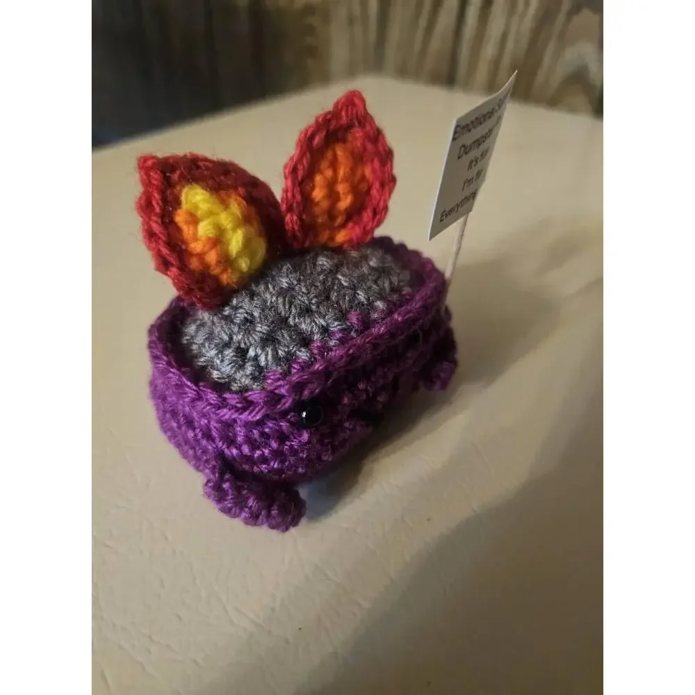 Crocheted Dumpster Fire with Saying